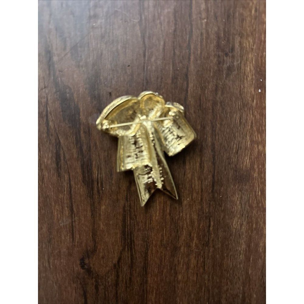 Nolan Miller Glamour Gold Tone Ribbon Gift Bow Crystal Rhinestone Brooch Pin - Picture 2 of 2